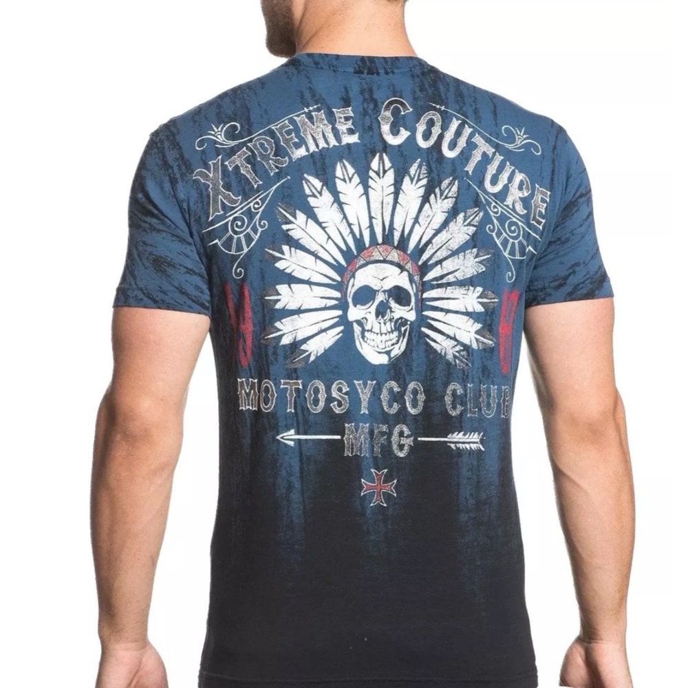 XTREME COUTURE by AFFLICTION Men's T-Shirt CHIEF MOTOR CLUB Blue Biker S-5XL - Picture 7 of 9